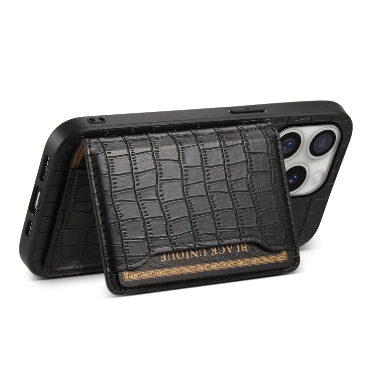 For iPhone 16 Pro Crocodile Texture Card Bag Design Full Coverage Phone Case(Black) - iPhone 16 Pro Cases by PMC TechLife | Online Shopping South Africa | PMC TechLife | Buy Now Pay Later Mobicred