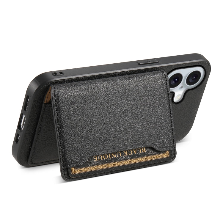 For iPhone 16 Plus Calf Texture Card Bag Design Full Coverage Phone Case(Black) - iPhone 16 Plus Cases by PMC TechLife | Online Shopping South Africa | PMC TechLife | Buy Now Pay Later Mobicred