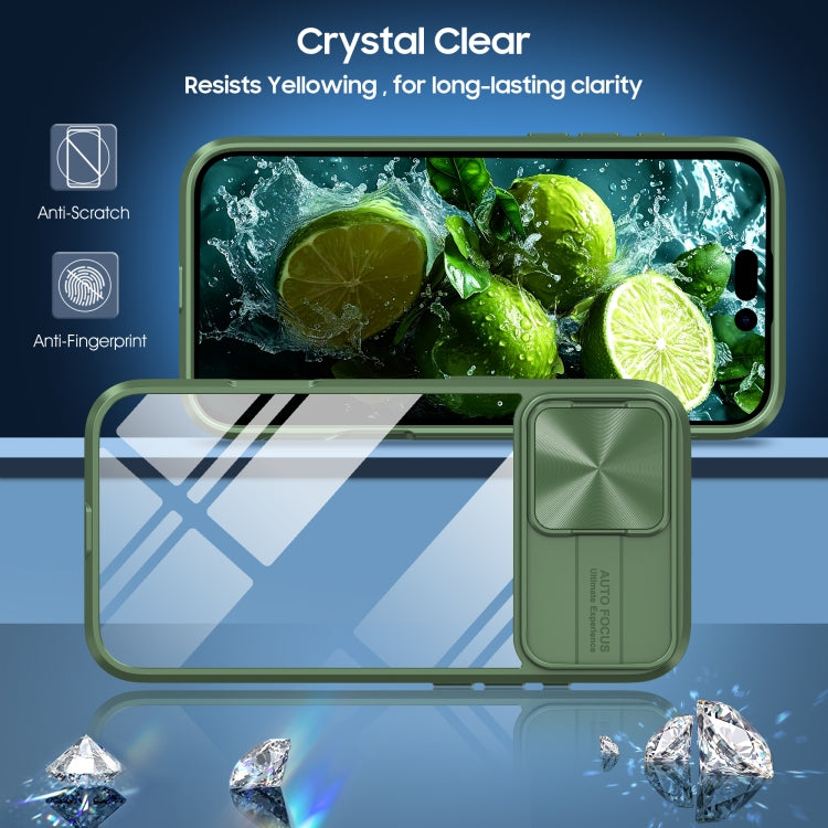 For iPhone 16 Sliding Camshield Acrylic Hybrid TPU Phone Case(Olive Green) - iPhone 16 Cases by PMC TechLife | Online Shopping South Africa | PMC TechLife | Buy Now Pay Later Mobicred
