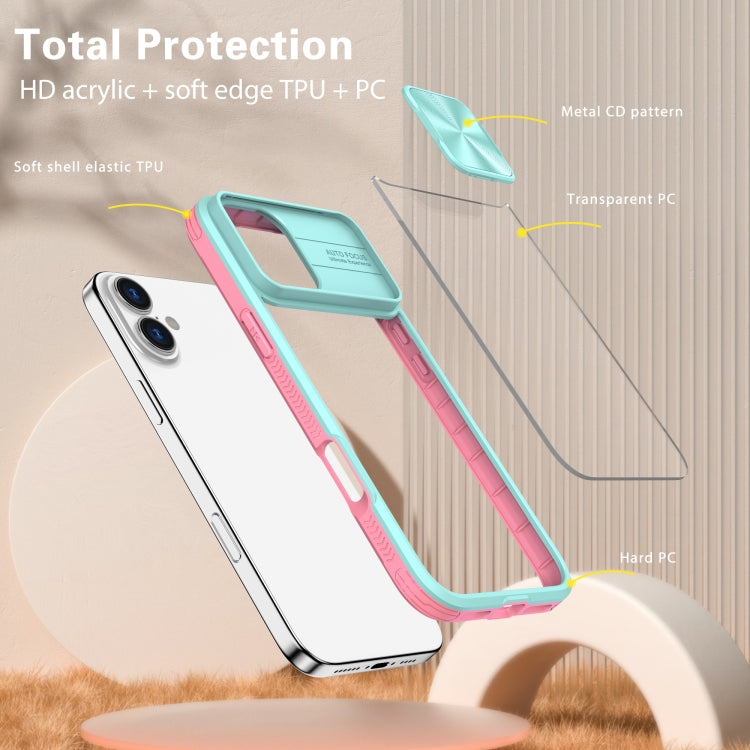 For iPhone 16 Pro Sliding Camshield Acrylic Hybrid TPU Phone Case(Blue Pink) - iPhone 16 Pro Cases by PMC Jewellery | Online Shopping South Africa | PMC Jewellery | Buy Now Pay Later Mobicred