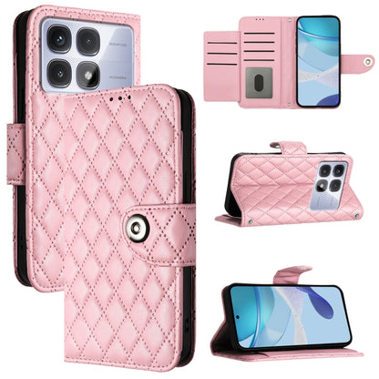 For Redmi K70 Ultra 5G Global Rhombic Texture Flip Leather Phone Case with Lanyard(Pink) - Xiaomi Cases by PMC Jewellery | Online Shopping South Africa | PMC Jewellery | Buy Now Pay Later Mobicred