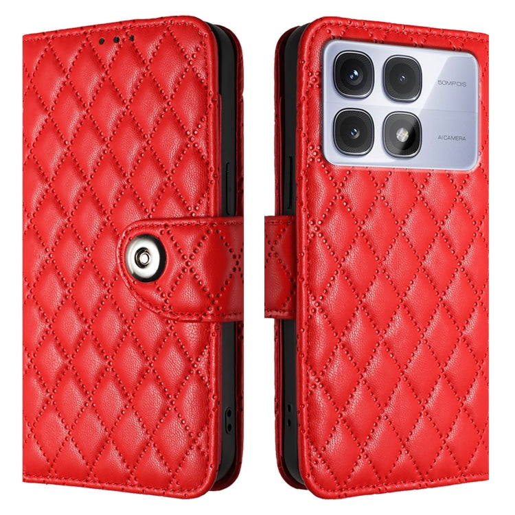 For Redmi K70 Ultra 5G Global Rhombic Texture Flip Leather Phone Case with Lanyard(Red) - Xiaomi Cases by PMC Jewellery | Online Shopping South Africa | PMC Jewellery | Buy Now Pay Later Mobicred