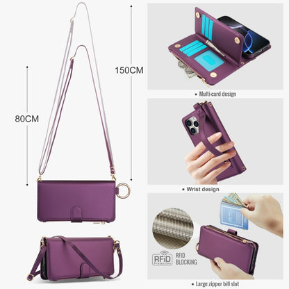 For iPhone 16 Pro Max Crossbody Ring Multifunctional Wallet Leather Phone Case(Dark Purple) - iPhone 16 Pro Max Cases by PMC Jewellery | Online Shopping South Africa | PMC Jewellery | Buy Now Pay Later Mobicred