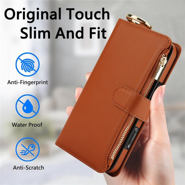 For iPhone 16 Pro Max Crossbody Ring Multifunctional Wallet Leather Phone Case(Brown) - iPhone 16 Pro Max Cases by PMC Jewellery | Online Shopping South Africa | PMC Jewellery | Buy Now Pay Later Mobicred