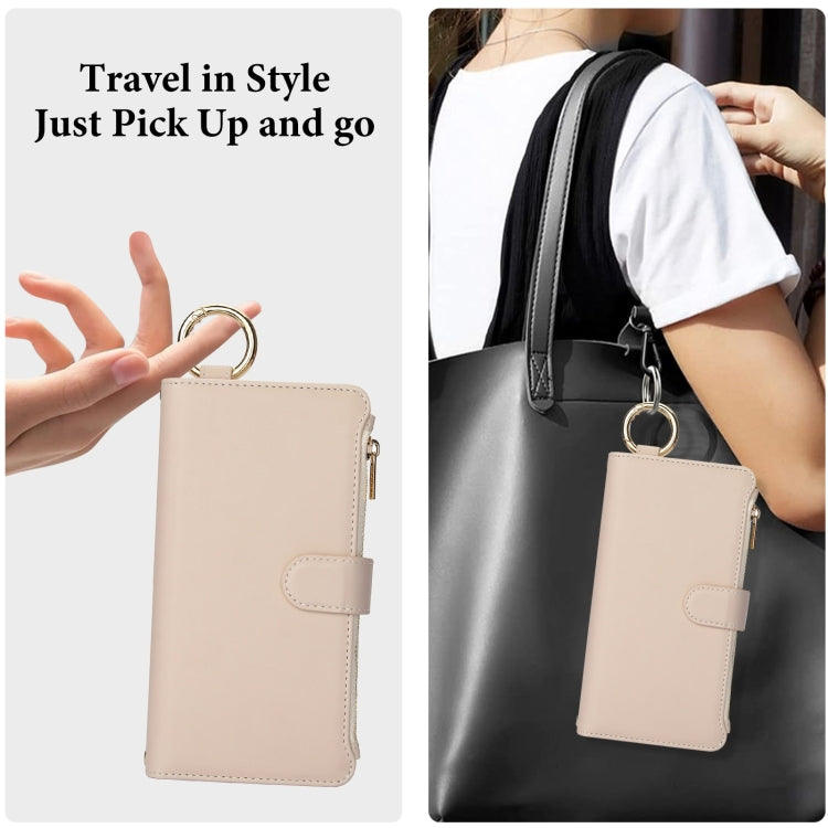 For iPhone 16 Pro Crossbody Ring Multifunctional Wallet Leather Phone Case(White) - More iPhone Cases by PMC Jewellery | Online Shopping South Africa | PMC Jewellery | Buy Now Pay Later Mobicred