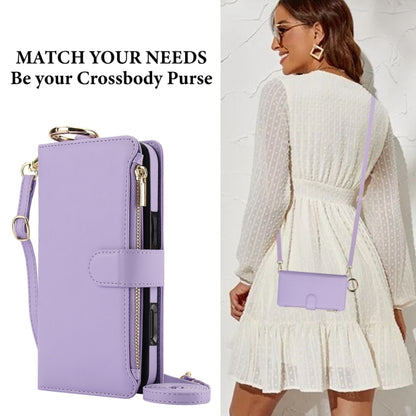 For iPhone 16 Plus Crossbody Ring Multifunctional Wallet Leather Phone Case(Purple) - iPhone 16 Plus Cases by PMC Jewellery | Online Shopping South Africa | PMC Jewellery | Buy Now Pay Later Mobicred