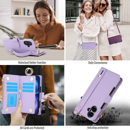 For iPhone 16 Plus Crossbody Ring Multifunctional Wallet Leather Phone Case(Purple) - iPhone 16 Plus Cases by PMC Jewellery | Online Shopping South Africa | PMC Jewellery | Buy Now Pay Later Mobicred