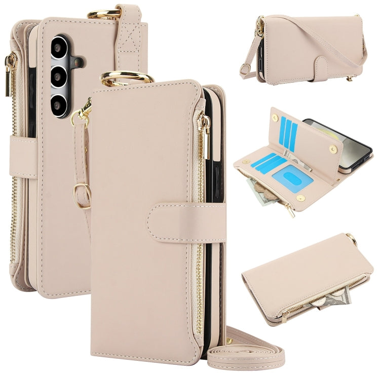 For Samsung Galaxy S24 5G Crossbody Ring Multifunctional Wallet Leather Phone Case(White) - Galaxy S24 5G Cases by PMC Jewellery | Online Shopping South Africa | PMC Jewellery | Buy Now Pay Later Mobicred