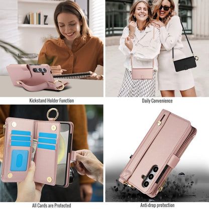 For Samsung Galaxy S24 5G Crossbody Ring Multifunctional Wallet Leather Phone Case(Rose Gold) - Galaxy S24 5G Cases by PMC Jewellery | Online Shopping South Africa | PMC Jewellery | Buy Now Pay Later Mobicred