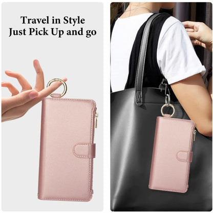 For Samsung Galaxy S24 5G Crossbody Ring Multifunctional Wallet Leather Phone Case(Rose Gold) - Galaxy S24 5G Cases by PMC Jewellery | Online Shopping South Africa | PMC Jewellery | Buy Now Pay Later Mobicred