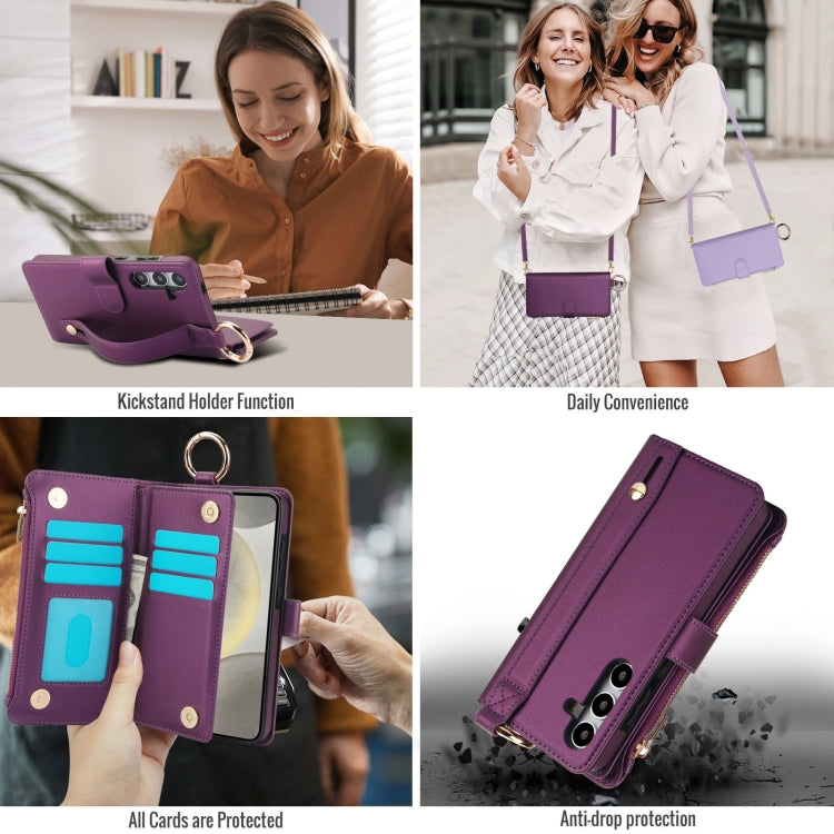 For Samsung Galaxy S24 5G Crossbody Ring Multifunctional Wallet Leather Phone Case(Dark Purple) - Galaxy S24 5G Cases by PMC Jewellery | Online Shopping South Africa | PMC Jewellery | Buy Now Pay Later Mobicred