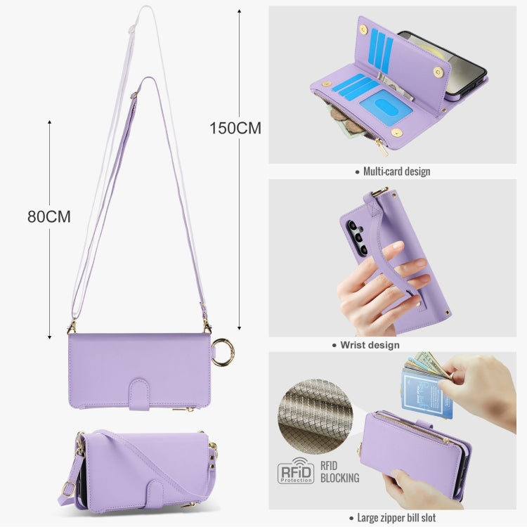 For Samsung Galaxy S24 5G Crossbody Ring Multifunctional Wallet Leather Phone Case(Purple) - Galaxy S24 5G Cases by PMC Jewellery | Online Shopping South Africa | PMC Jewellery | Buy Now Pay Later Mobicred