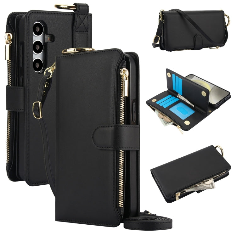 For Samsung Galaxy S24+ 5G Crossbody Ring Multifunctional Wallet Leather Phone Case(Black) - Galaxy S24+ 5G Cases by PMC Jewellery | Online Shopping South Africa | PMC Jewellery | Buy Now Pay Later Mobicred