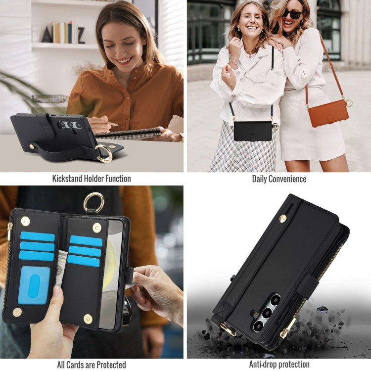 For Samsung Galaxy S24+ 5G Crossbody Ring Multifunctional Wallet Leather Phone Case(Black) - Galaxy S24+ 5G Cases by PMC Jewellery | Online Shopping South Africa | PMC Jewellery | Buy Now Pay Later Mobicred