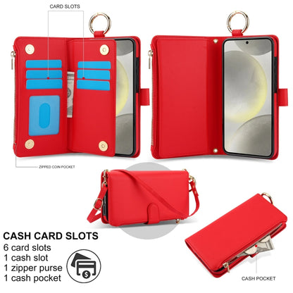 For Samsung Galaxy S24+ 5G Crossbody Ring Multifunctional Wallet Leather Phone Case(Red) - Galaxy S24+ 5G Cases by PMC Jewellery | Online Shopping South Africa | PMC Jewellery | Buy Now Pay Later Mobicred