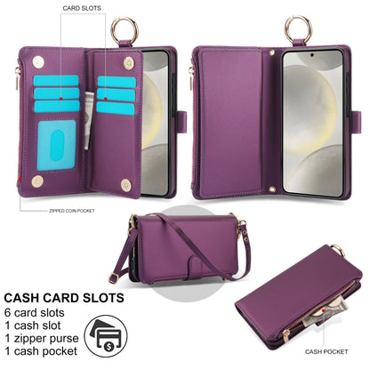 For Samsung Galaxy S24+ 5G Crossbody Ring Multifunctional Wallet Leather Phone Case(Dark Purple) - Galaxy S24+ 5G Cases by PMC Jewellery | Online Shopping South Africa | PMC Jewellery | Buy Now Pay Later Mobicred