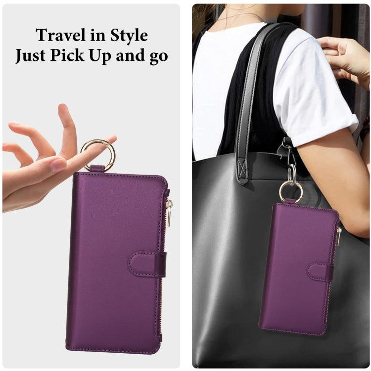 For Samsung Galaxy S24+ 5G Crossbody Ring Multifunctional Wallet Leather Phone Case(Dark Purple) - Galaxy S24+ 5G Cases by PMC Jewellery | Online Shopping South Africa | PMC Jewellery | Buy Now Pay Later Mobicred