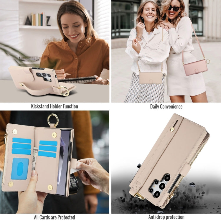 For Samsung Galaxy S24 Ultra 5G Crossbody Ring Multifunctional Wallet Leather Phone Case(White) - Galaxy S24 Ultra 5G Cases by PMC Jewellery | Online Shopping South Africa | PMC Jewellery | Buy Now Pay Later Mobicred