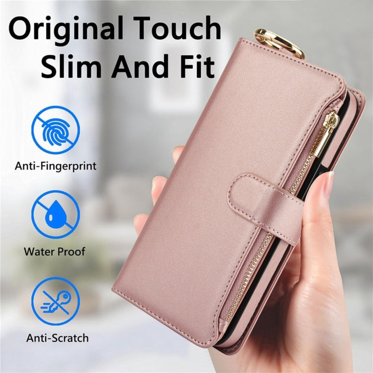 For Samsung Galaxy S24 Ultra 5G Crossbody Ring Multifunctional Wallet Leather Phone Case(Rose Gold) - Galaxy S24 Ultra 5G Cases by PMC Jewellery | Online Shopping South Africa | PMC Jewellery | Buy Now Pay Later Mobicred