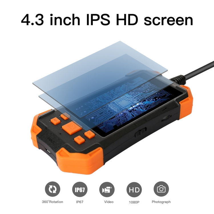 T20 4.3 inch IPS Screen 7.9mm Triple Camera IP67 Waterproof Hard Cable Digital Endoscope, Length:2m(Black Orange) -  by PMC Jewellery | Online Shopping South Africa | PMC Jewellery | Buy Now Pay Later Mobicred