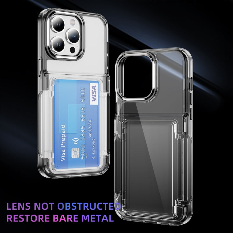 For iPhone 16 Card Holder Acrylic Hybrid TPU Phone Case(Transparent Black) - iPhone 16 Cases by PMC Jewellery | Online Shopping South Africa | PMC Jewellery | Buy Now Pay Later Mobicred