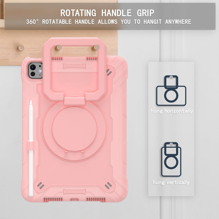 For iPad Pro 11 2024 Handle Grip Holder Silicone Hybrid PC Tablet Case with Strap(Rose Gold) - iPad Pro 11 2024 Cases by PMC TechLife | Online Shopping South Africa | PMC TechLife | Buy Now Pay Later Mobicred