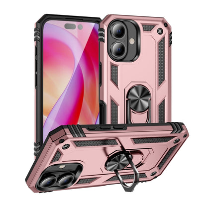 For iPhone 16 Shockproof TPU Hybrid PC Phone Case with Holder(Rose Gold) - iPhone 16 Cases by PMC Jewellery | Online Shopping South Africa | PMC Jewellery | Buy Now Pay Later Mobicred