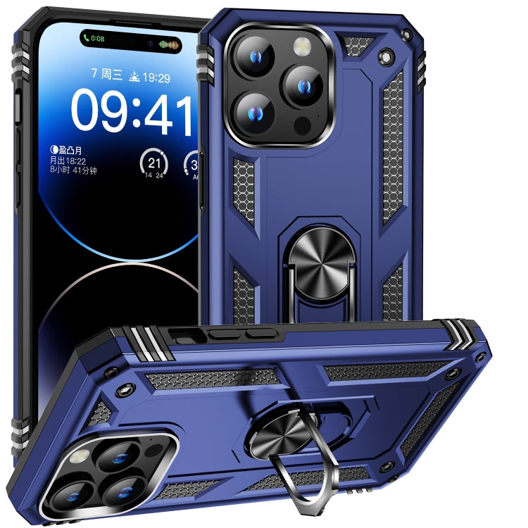 For iPhone 16 Pro Shockproof TPU Hybrid PC Phone Case with Holder(Blue) - iPhone 16 Pro Cases by PMC TechLife | Online Shopping South Africa | PMC TechLife | Buy Now Pay Later Mobicred