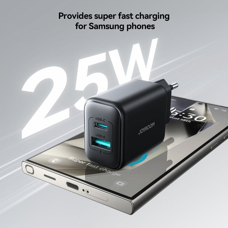 JOYROOM JR-TCF13 25W Dual Ports USB + Type-C Charger, Plug:EU Plug(Black) - USB Charger by JOYROOM | Online Shopping South Africa | PMC Jewellery | Buy Now Pay Later Mobicred