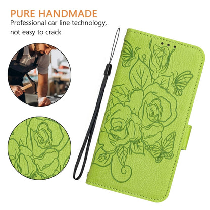 For iPhone SE 2024 Embossed Rose RFID Anti-theft Leather Phone Case(Green) - More iPhone Cases by PMC Jewellery | Online Shopping South Africa | PMC Jewellery | Buy Now Pay Later Mobicred