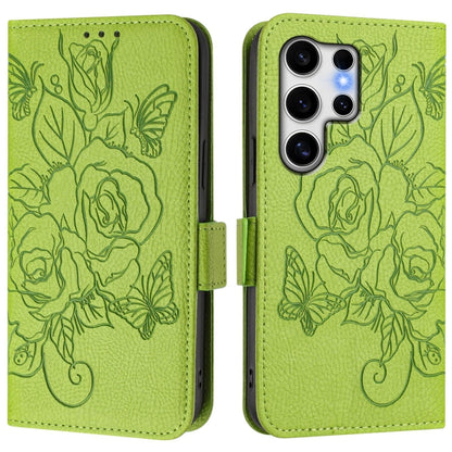 For Samsung Galaxy S25 Ultra 5G Embossed Rose RFID Anti-theft Leather Phone Case(Green) - Galaxy S25 Ultra 5G Cases by PMC Jewellery | Online Shopping South Africa | PMC Jewellery | Buy Now Pay Later Mobicred