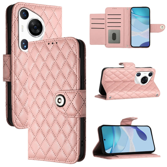 For Huawei Pura 70 Pro Rhombic Texture Flip Leather Phone Case with Lanyard(Coral Pink) - Huawei Cases by PMC Jewellery | Online Shopping South Africa | PMC Jewellery | Buy Now Pay Later Mobicred