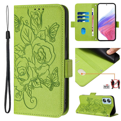 For Blackview A52 Embossed Rose RFID Anti-theft Leather Phone Case(Green) - More Brand by PMC Jewellery | Online Shopping South Africa | PMC Jewellery | Buy Now Pay Later Mobicred