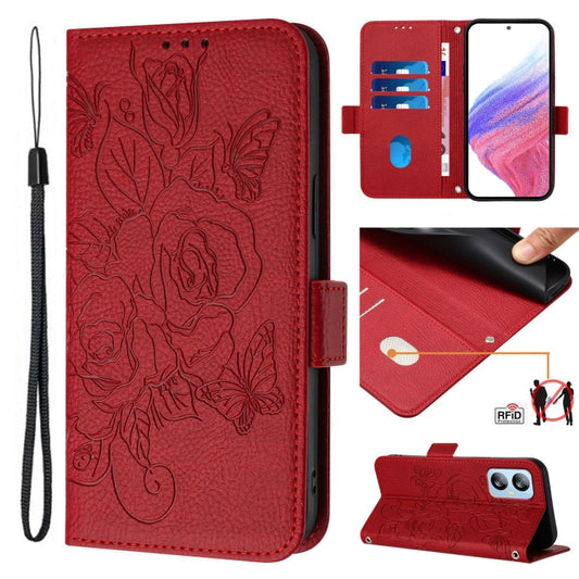 For Blackview A52 Embossed Rose RFID Anti-theft Leather Phone Case(Red) - More Brand by PMC Jewellery | Online Shopping South Africa | PMC Jewellery | Buy Now Pay Later Mobicred