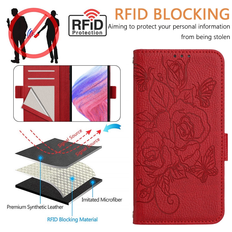For Blackview A52 Embossed Rose RFID Anti-theft Leather Phone Case(Red) - More Brand by PMC TechLife | Online Shopping South Africa | PMC TechLife | Buy Now Pay Later Mobicred