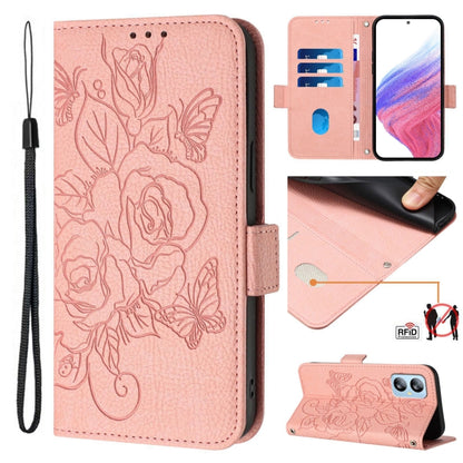 For Blackview A52 Embossed Rose RFID Anti-theft Leather Phone Case(Pink) - More Brand by PMC Jewellery | Online Shopping South Africa | PMC Jewellery | Buy Now Pay Later Mobicred