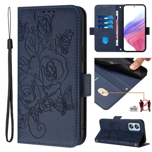 For Blackview A52 Embossed Rose RFID Anti-theft Leather Phone Case(Dark Blue) - More Brand by PMC Jewellery | Online Shopping South Africa | PMC Jewellery | Buy Now Pay Later Mobicred