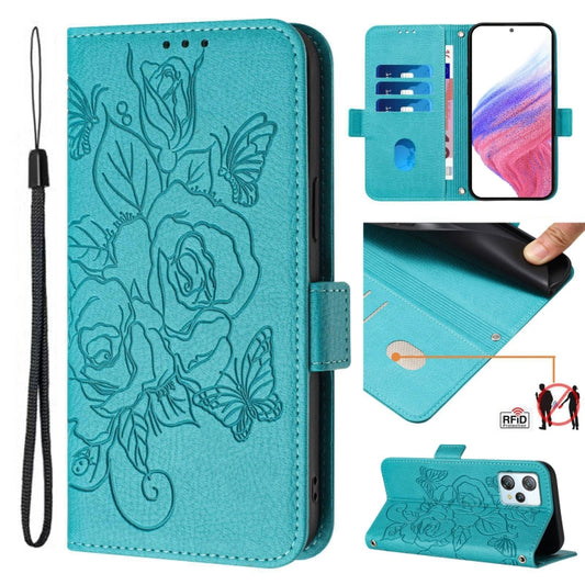 For Blackview A53 Embossed Rose RFID Anti-theft Leather Phone Case(Light Blue) - More Brand by PMC Jewellery | Online Shopping South Africa | PMC Jewellery | Buy Now Pay Later Mobicred