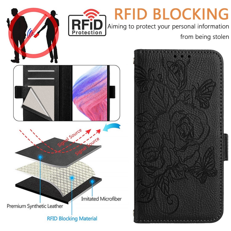 For Blackview A53 Embossed Rose RFID Anti-theft Leather Phone Case(Black) - More Brand by PMC Jewellery | Online Shopping South Africa | PMC Jewellery | Buy Now Pay Later Mobicred