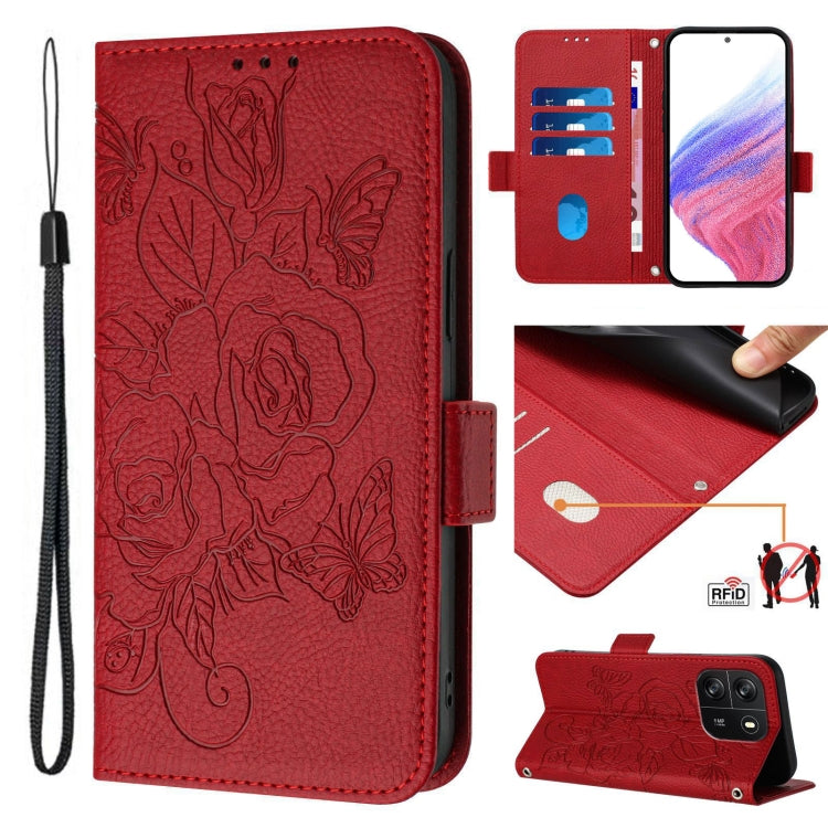 For Blackview WAVE 6C Embossed Rose RFID Anti-theft Leather Phone Case(Red) - More Brand by PMC Jewellery | Online Shopping South Africa | PMC Jewellery | Buy Now Pay Later Mobicred