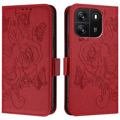 For Blackview WAVE 6C Embossed Rose RFID Anti-theft Leather Phone Case(Red) - More Brand by PMC Jewellery | Online Shopping South Africa | PMC Jewellery | Buy Now Pay Later Mobicred