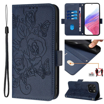 For Blackview WAVE 6C Embossed Rose RFID Anti-theft Leather Phone Case(Dark Blue) - More Brand by PMC Jewellery | Online Shopping South Africa | PMC Jewellery | Buy Now Pay Later Mobicred