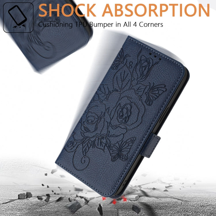 For Blackview WAVE 6C Embossed Rose RFID Anti-theft Leather Phone Case(Dark Blue) - More Brand by PMC Jewellery | Online Shopping South Africa | PMC Jewellery | Buy Now Pay Later Mobicred