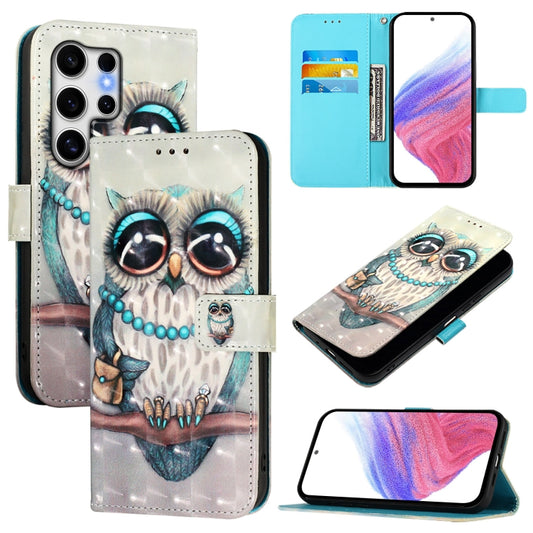 For Samsung Galaxy S25 Ultra 5G 3D Painting Horizontal Flip Leather Phone Case(Grey Owl) - Galaxy S25 Ultra 5G Cases by PMC Jewellery | Online Shopping South Africa | PMC Jewellery | Buy Now Pay Later Mobicred