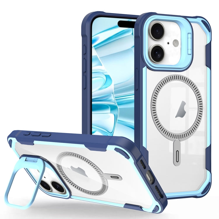 For iPhone 16 Plus Transparent Acrylic MagSafe Lens Holder Phone Case(Blue) - iPhone 16 Plus Cases by PMC Jewellery | Online Shopping South Africa | PMC Jewellery | Buy Now Pay Later Mobicred