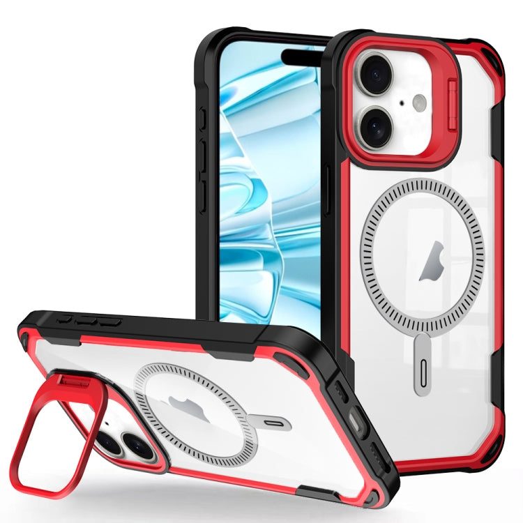 For iPhone 16 Transparent Acrylic MagSafe Lens Holder Phone Case(Red) - iPhone 16 Cases by PMC TechLife | Online Shopping South Africa | PMC TechLife | Buy Now Pay Later Mobicred