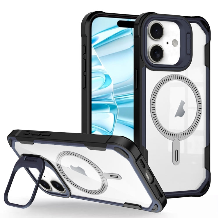 For iPhone 16 Transparent Acrylic MagSafe Lens Holder Phone Case(Navy) - iPhone 16 Cases by PMC Jewellery | Online Shopping South Africa | PMC Jewellery | Buy Now Pay Later Mobicred