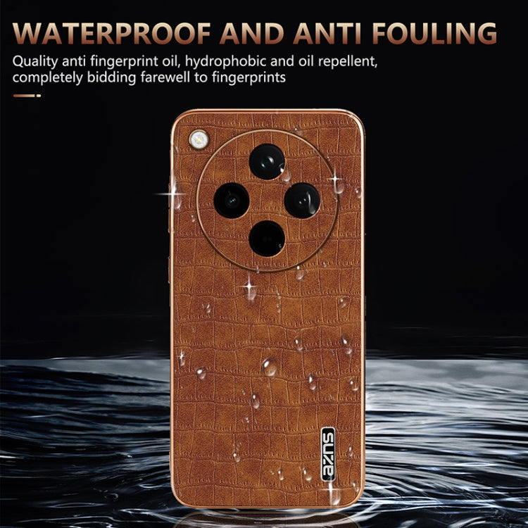 For OPPO Find X8 AZNS Electroplated Frame Crocodile Texture Full Coverage Phone Case(Brown) - Find X8 Cases by AZNS | Online Shopping South Africa | PMC Jewellery | Buy Now Pay Later Mobicred