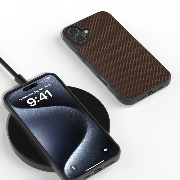 For iPhone 16 Carbon Fiber Texture Protective Phone Case(Dark Brown) - iPhone 16 Cases by PMC TechLife | Online Shopping South Africa | PMC TechLife | Buy Now Pay Later Mobicred