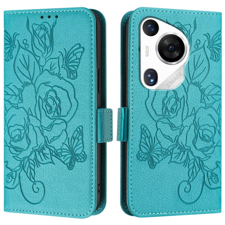 For Huawei Pura 70 Pro Embossed Rose RFID Anti-theft Leather Phone Case(Light Blue) - Huawei Cases by PMC Jewellery | Online Shopping South Africa | PMC Jewellery | Buy Now Pay Later Mobicred